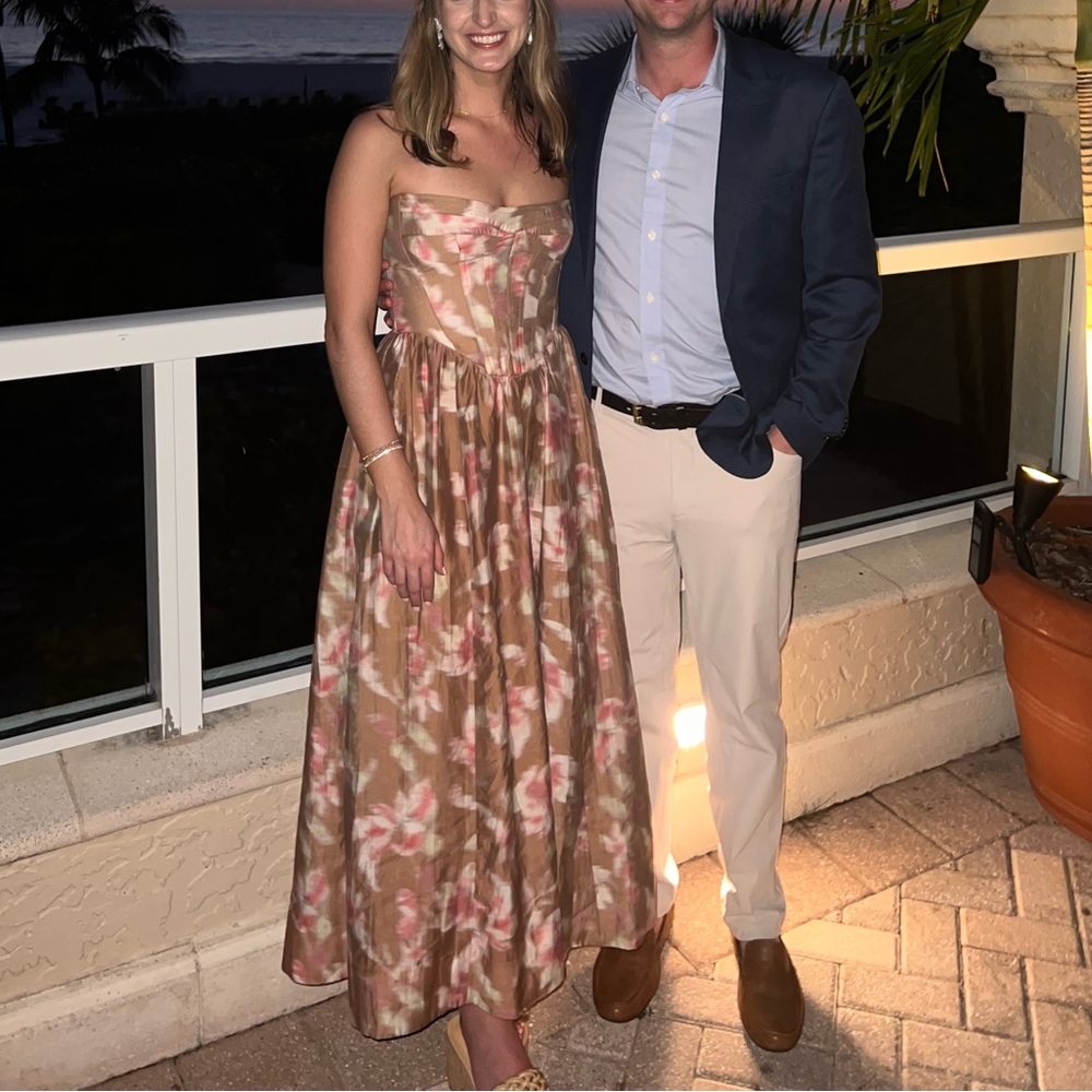 Bardot Floral Maxi Dress in Pink and Brown